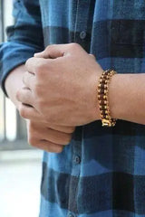 Genuine Paanch Mukhi Modern Rudraksha Bracelet with Gold Plating (Pack of 2)
