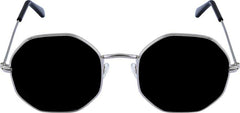 Unisex Black Silver Round Sunglass